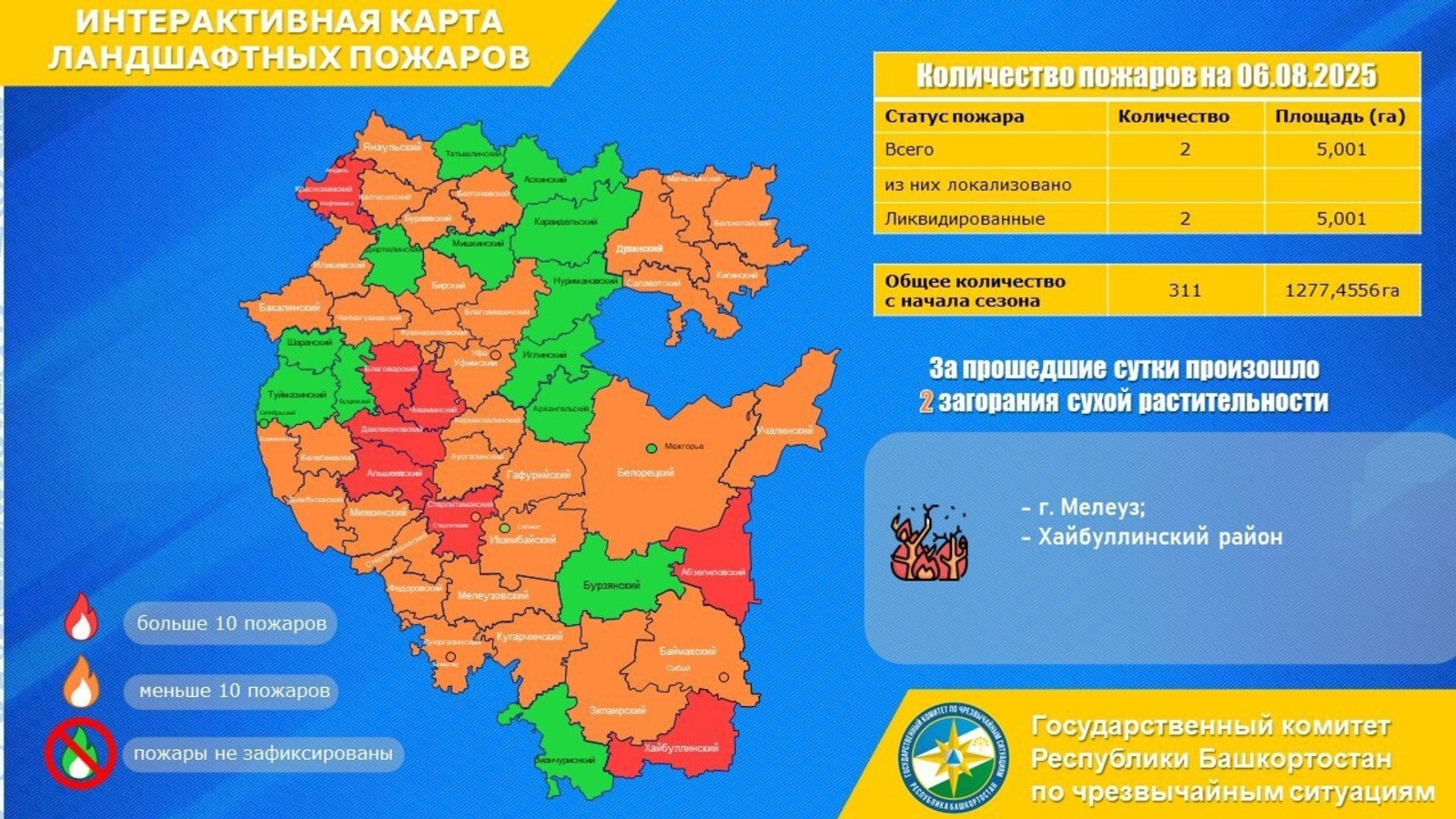 В Башкирии за сутки зафиксирован лесной пожар