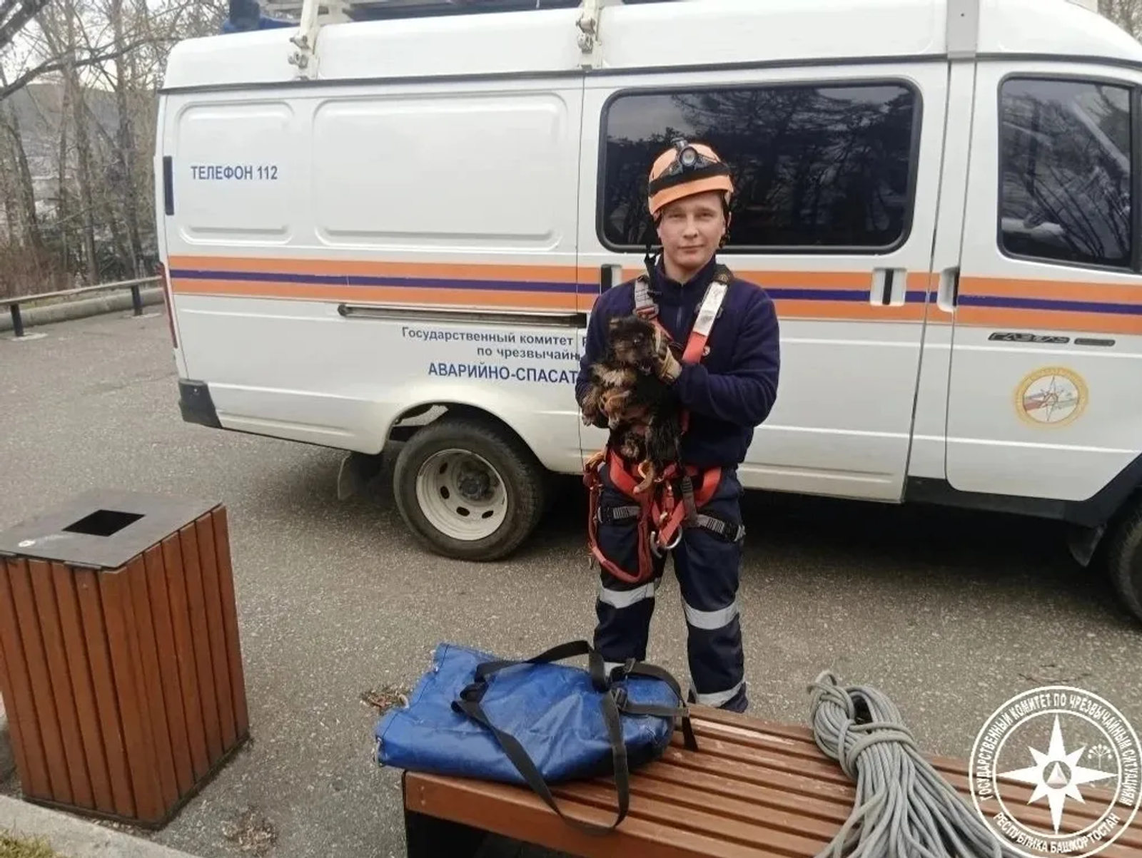 В Башкирии спасли щенка, который плыл по реке на бревне