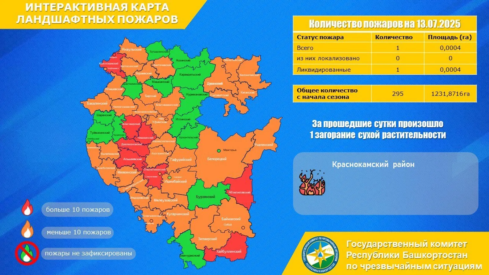В Башкирии зафиксировано возгорание сухой травы